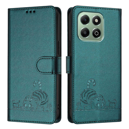 Honor X6b Cat & Rat Embossed RFID Leather Case, Lanyard, Wallet, Card Slots, Kickstand, Anti-Fall, Scratch-Resistant