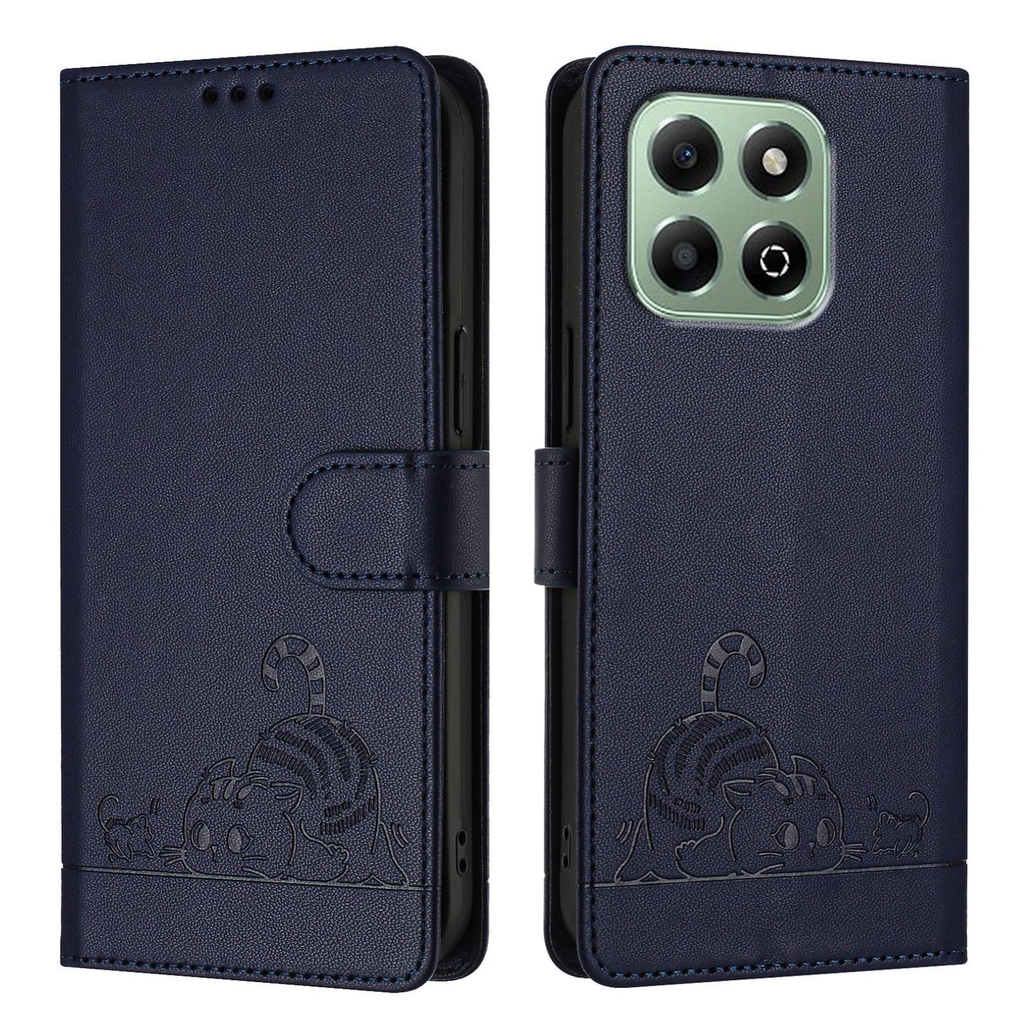 Honor X6b Cat & Rat Embossed RFID Leather Case, Lanyard, Wallet, Card Slots, Kickstand, Anti-Fall, Scratch-Resistant