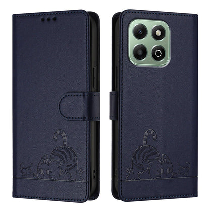 Honor X6b Cat & Rat Embossed RFID Leather Case, Lanyard, Wallet, Card Slots, Kickstand, Anti-Fall, Scratch-Resistant