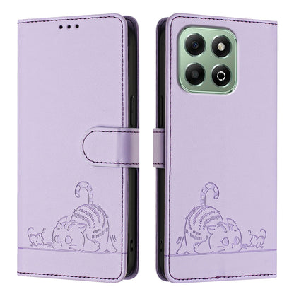 Honor X6b Cat & Rat Embossed RFID Leather Case, Lanyard, Wallet, Card Slots, Kickstand, Anti-Fall, Scratch-Resistant