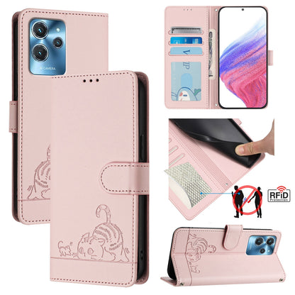 Oukitel C32 Cat & Rat Embossed RFID Leather Case, Lanyard, Wallet, Card Slots, Kickstand, Anti-Fall, Scratch-Resistant