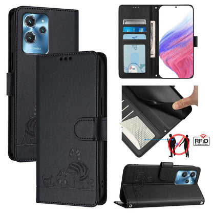 Oukitel C32 Cat & Rat Embossed RFID Leather Case, Lanyard, Wallet, Card Slots, Kickstand, Anti-Fall, Scratch-Resistant