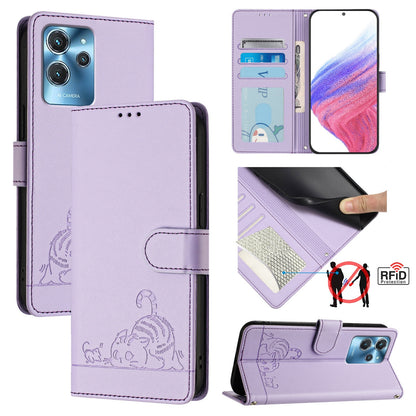 Oukitel C32 Cat & Rat Embossed RFID Leather Case, Lanyard, Wallet, Card Slots, Kickstand, Anti-Fall, Scratch-Resistant