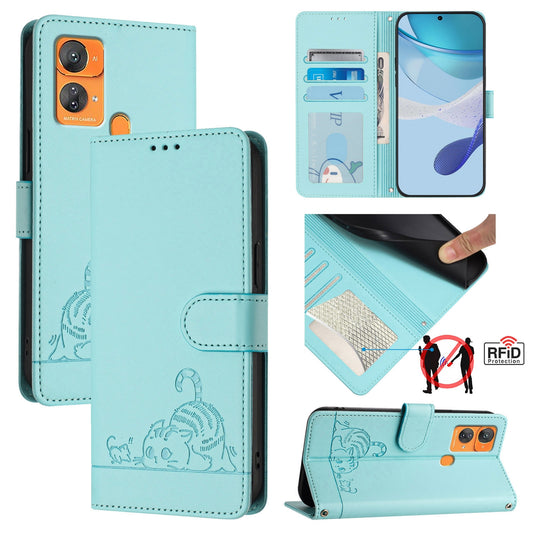 Oukitel C33 Cat & Rat Embossed RFID Leather Case, Lanyard, Wallet, Card Slots, Kickstand, Anti-Fall, Scratch-Resistant