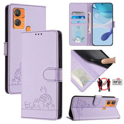 Oukitel C33 Cat & Rat Embossed RFID Leather Case, Lanyard, Wallet, Card Slots, Kickstand, Anti-Fall, Scratch-Resistant