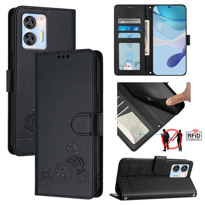 Oukitel C35 Cat & Rat Embossed RFID Leather Case, Lanyard, Wallet, Card Slots, Kickstand, Anti-Fall, Scratch-Resistant