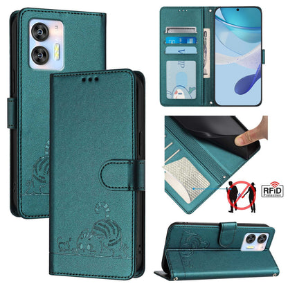 Oukitel C36 Cat & Rat Embossed RFID Leather Case, Lanyard, Wallet, Card Slots, Kickstand, Anti-Fall, Scratch-Resistant