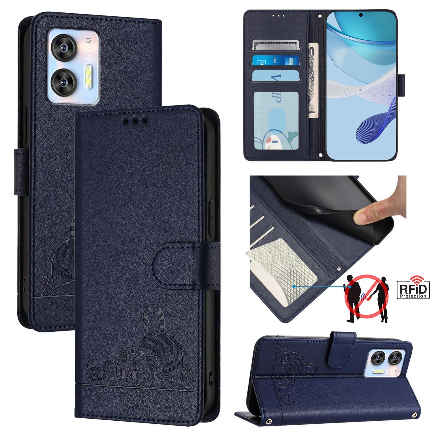 Oukitel C36 Cat & Rat Embossed RFID Leather Case, Lanyard, Wallet, Card Slots, Kickstand, Anti-Fall, Scratch-Resistant