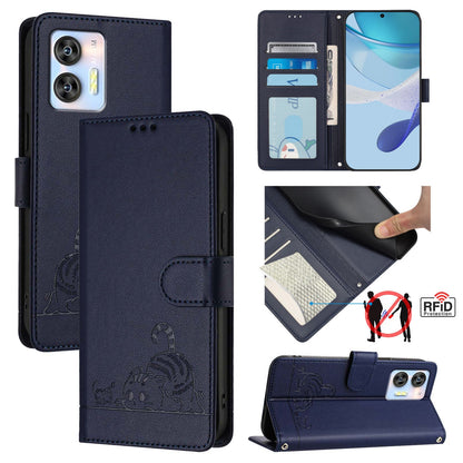 Oukitel C36 Cat & Rat Embossed RFID Leather Case, Lanyard, Wallet, Card Slots, Kickstand, Anti-Fall, Scratch-Resistant
