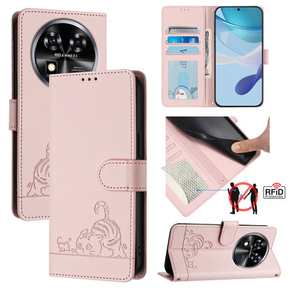 Oukitel C37 Cat & Rat Embossed RFID Leather Case, Lanyard, Wallet, Card Slots, Kickstand, Anti-Fall, Scratch-Resistant