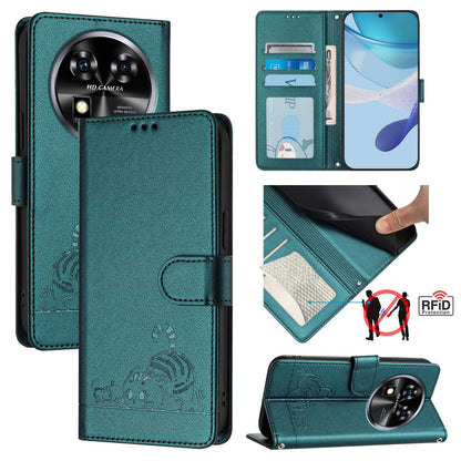Oukitel C37 Cat & Rat Embossed RFID Leather Case, Lanyard, Wallet, Card Slots, Kickstand, Anti-Fall, Scratch-Resistant
