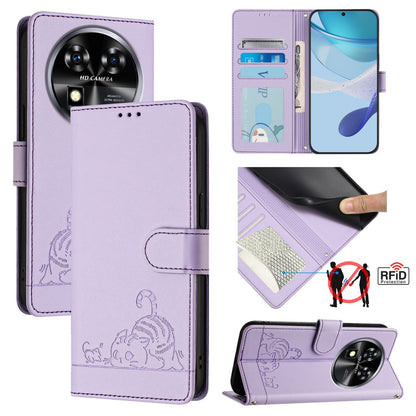 Oukitel C37 Cat & Rat Embossed RFID Leather Case, Lanyard, Wallet, Card Slots, Kickstand, Anti-Fall, Scratch-Resistant