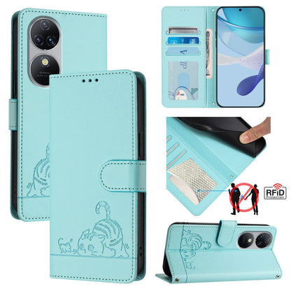 Oukitel C38 Cat & Rat Embossed RFID Leather Case, Lanyard, Wallet, Card Slots, Kickstand, Anti-Fall, Scratch-Resistant
