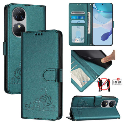 Oukitel C38 Cat & Rat Embossed RFID Leather Case, Lanyard, Wallet, Card Slots, Kickstand, Anti-Fall, Scratch-Resistant