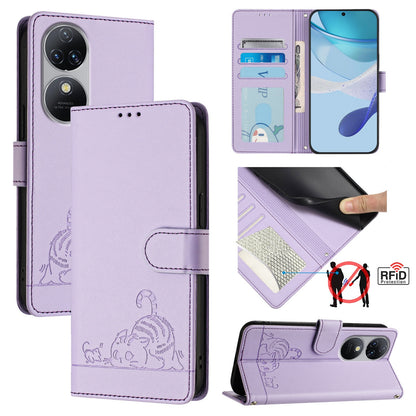 Oukitel C38 Cat & Rat Embossed RFID Leather Case, Lanyard, Wallet, Card Slots, Kickstand, Anti-Fall, Scratch-Resistant