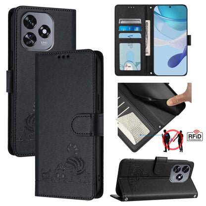 Oukitel C51 Cat & Rat Embossed RFID Leather Case, Lanyard, Wallet, Card Slots, Kickstand, Anti-Fall, Scratch-Resistant