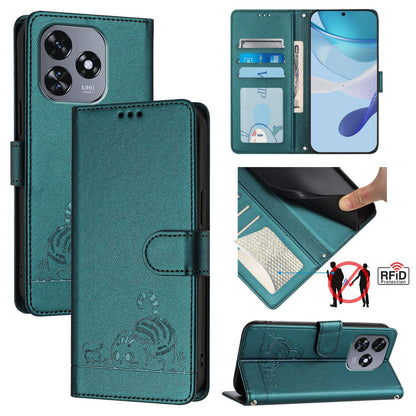 Oukitel C51 Cat & Rat Embossed RFID Leather Case, Lanyard, Wallet, Card Slots, Kickstand, Anti-Fall, Scratch-Resistant