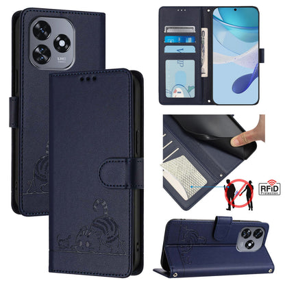 Oukitel C51 Cat & Rat Embossed RFID Leather Case, Lanyard, Wallet, Card Slots, Kickstand, Anti-Fall, Scratch-Resistant
