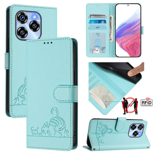 Oukitel C50 Cat & Rat Embossed RFID Leather Case, Lanyard, Wallet, Card Slots, Kickstand, Anti-Fall, Scratch-Resistant