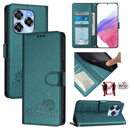 Oukitel C50 Cat & Rat Embossed RFID Leather Case, Lanyard, Wallet, Card Slots, Kickstand, Anti-Fall, Scratch-Resistant