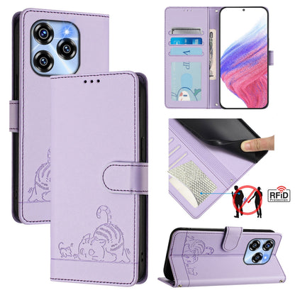 Oukitel C50 Cat & Rat Embossed RFID Leather Case, Lanyard, Wallet, Card Slots, Kickstand, Anti-Fall, Scratch-Resistant