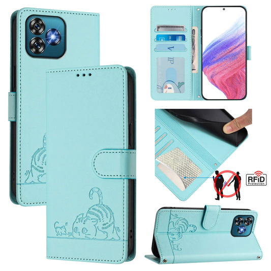Oukitel C53 Cat & Rat Embossed RFID Leather Case, Lanyard, Wallet, Card Slots, Kickstand, Anti-Fall, Scratch-Resistant