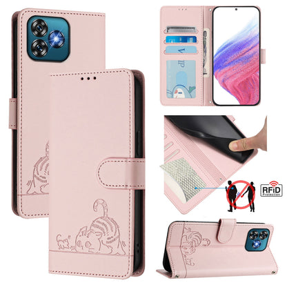 Oukitel C53 Cat & Rat Embossed RFID Leather Case, Lanyard, Wallet, Card Slots, Kickstand, Anti-Fall, Scratch-Resistant
