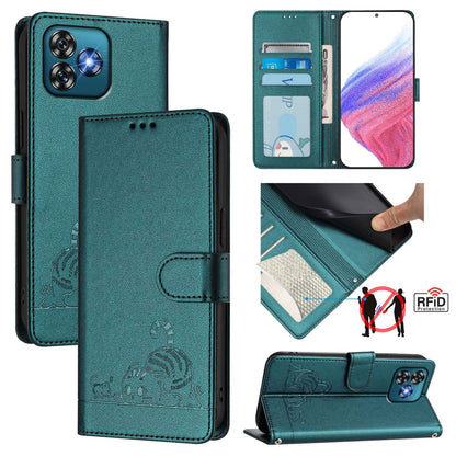 Oukitel C53 Cat & Rat Embossed RFID Leather Case, Lanyard, Wallet, Card Slots, Kickstand, Anti-Fall, Scratch-Resistant