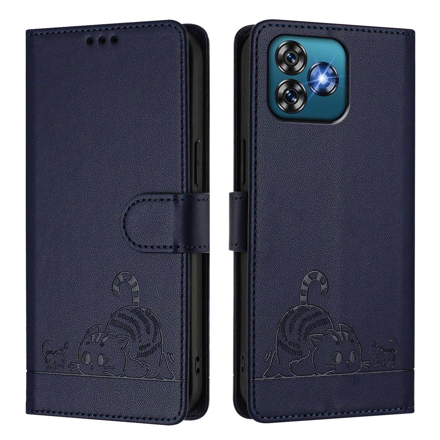 Oukitel C53 Cat & Rat Embossed RFID Leather Case, Lanyard, Wallet, Card Slots, Kickstand, Anti-Fall, Scratch-Resistant