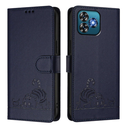 Oukitel C53 Cat & Rat Embossed RFID Leather Case, Lanyard, Wallet, Card Slots, Kickstand, Anti-Fall, Scratch-Resistant