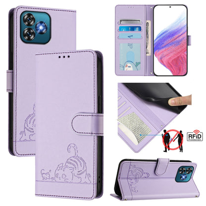 Oukitel C53 Cat & Rat Embossed RFID Leather Case, Lanyard, Wallet, Card Slots, Kickstand, Anti-Fall, Scratch-Resistant