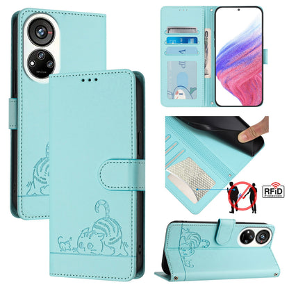 ZTE Blade V40s Cat & Rat Embossed RFID Leather Case, Lanyard, Wallet, Card Slots, Kickstand, Anti-Fall, Scratch-Resistant