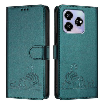 ZTE Axon 60 4G Cat & Rat Embossed RFID Leather Case, Lanyard, Wallet, Card Slots, Kickstand, Anti-Fall, Scratch-Resistant