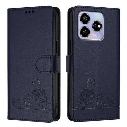 ZTE Axon 60 4G Cat & Rat Embossed RFID Leather Case, Lanyard, Wallet, Card Slots, Kickstand, Anti-Fall, Scratch-Resistant