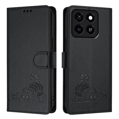 ZTE Blade A55 Cat & Rat Embossed RFID Leather Case, Lanyard, Wallet, Card Slots, Kickstand, Anti-Fall, Scratch-Resistant