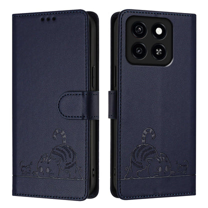 ZTE Blade A35 Cat & Rat Embossed RFID Leather Case, Lanyard, Wallet, Card Slots, Kickstand, Anti-Fall, Scratch-Resistant
