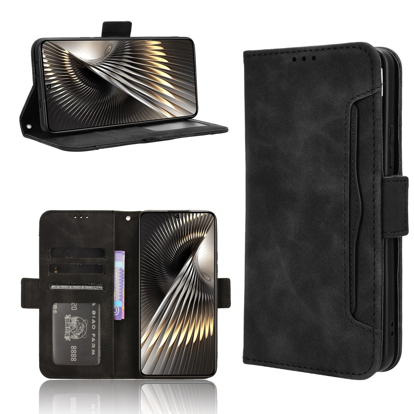 Xiaomi Redmi Turbo 3 5G Skin Feel PU Leather Wallet Phone Case with Card Slots, Cash Pocket, Magnetic Closure, Built-In Stand, Full Protection TPU Cover