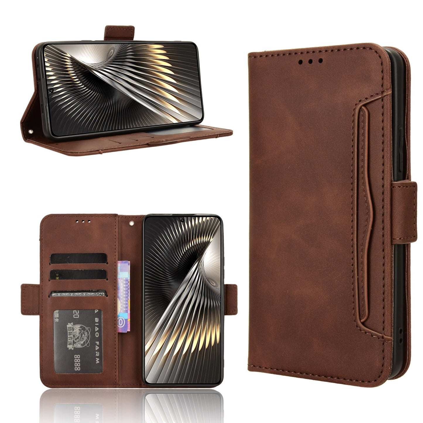 Xiaomi Redmi Turbo 3 5G Skin Feel PU Leather Wallet Phone Case with Card Slots, Cash Pocket, Magnetic Closure, Built-In Stand, Full Protection TPU Cover