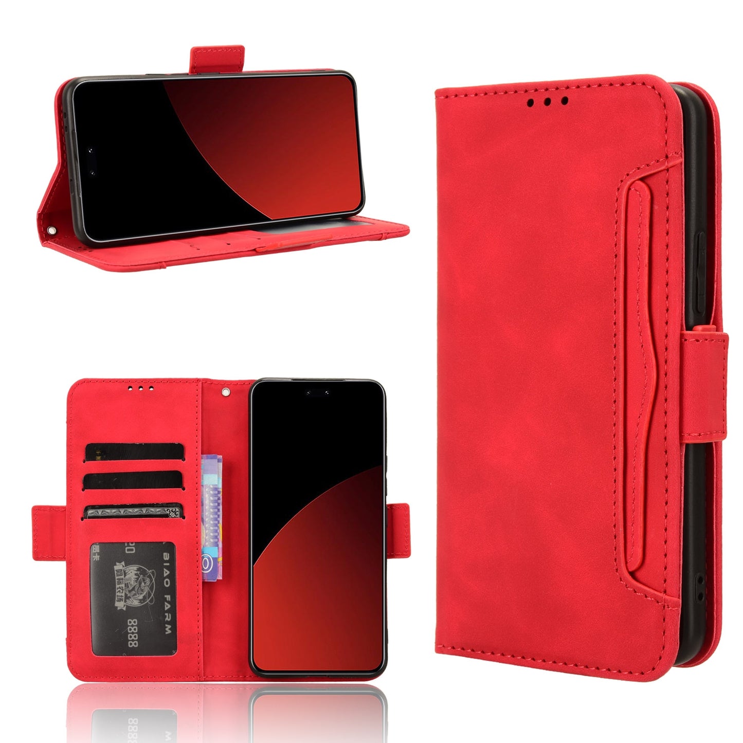 Xiaomi Civi 4 Pro 5G Skin Feel PU Leather Wallet Phone Case with Card Slots, Cash Pocket, Magnetic Closure, Built-In Stand, Full Protection TPU Cover