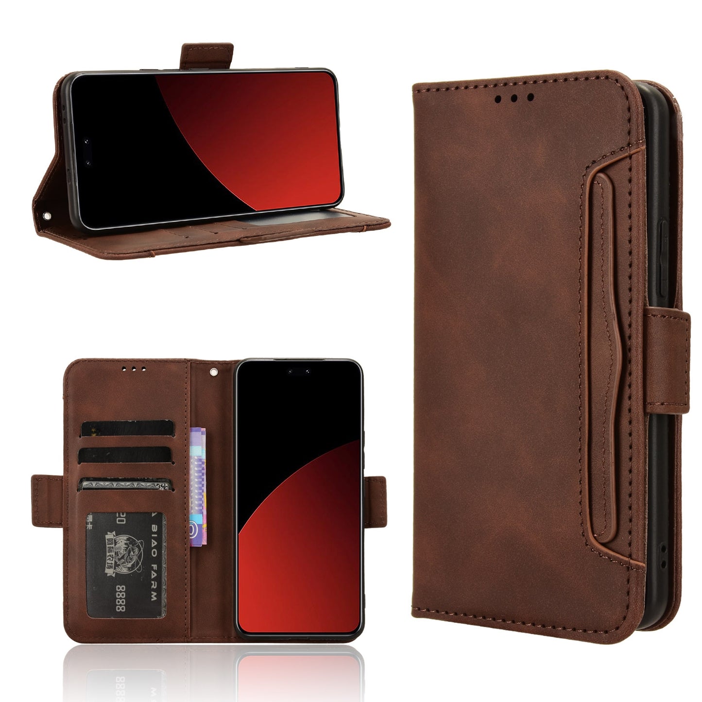 Xiaomi Civi 4 Pro 5G Skin Feel PU Leather Wallet Phone Case with Card Slots, Cash Pocket, Magnetic Closure, Built-In Stand, Full Protection TPU Cover
