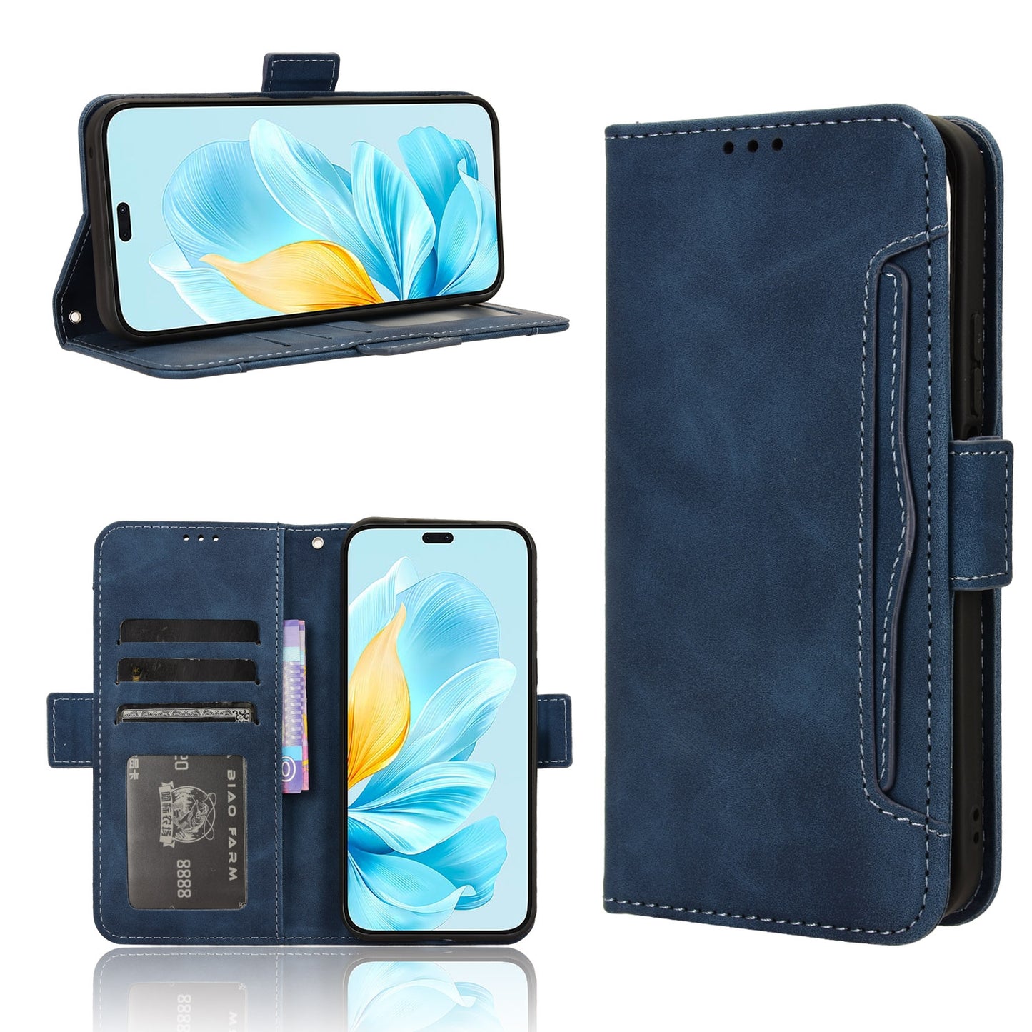 Honor 200 Lite Skin Feel PU Leather Wallet Phone Case with Card Slots, Cash Pocket, Magnetic Closure, Built-In Stand, Full Protection TPU Cover