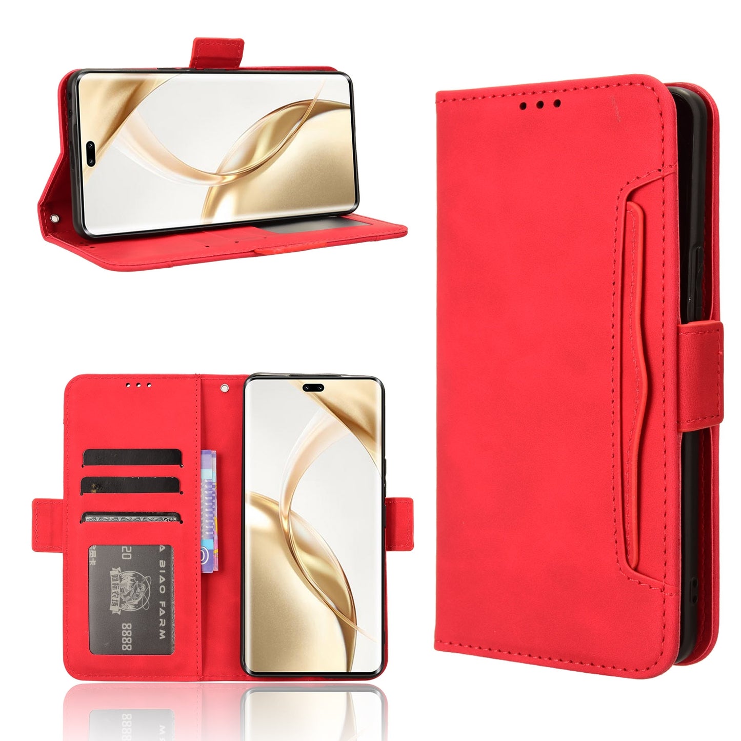 Honor 200 Pro 5G Skin Feel PU Leather Wallet Phone Case with Card Slots, Cash Pocket, Magnetic Closure, Built-In Stand, Full Protection TPU Cover