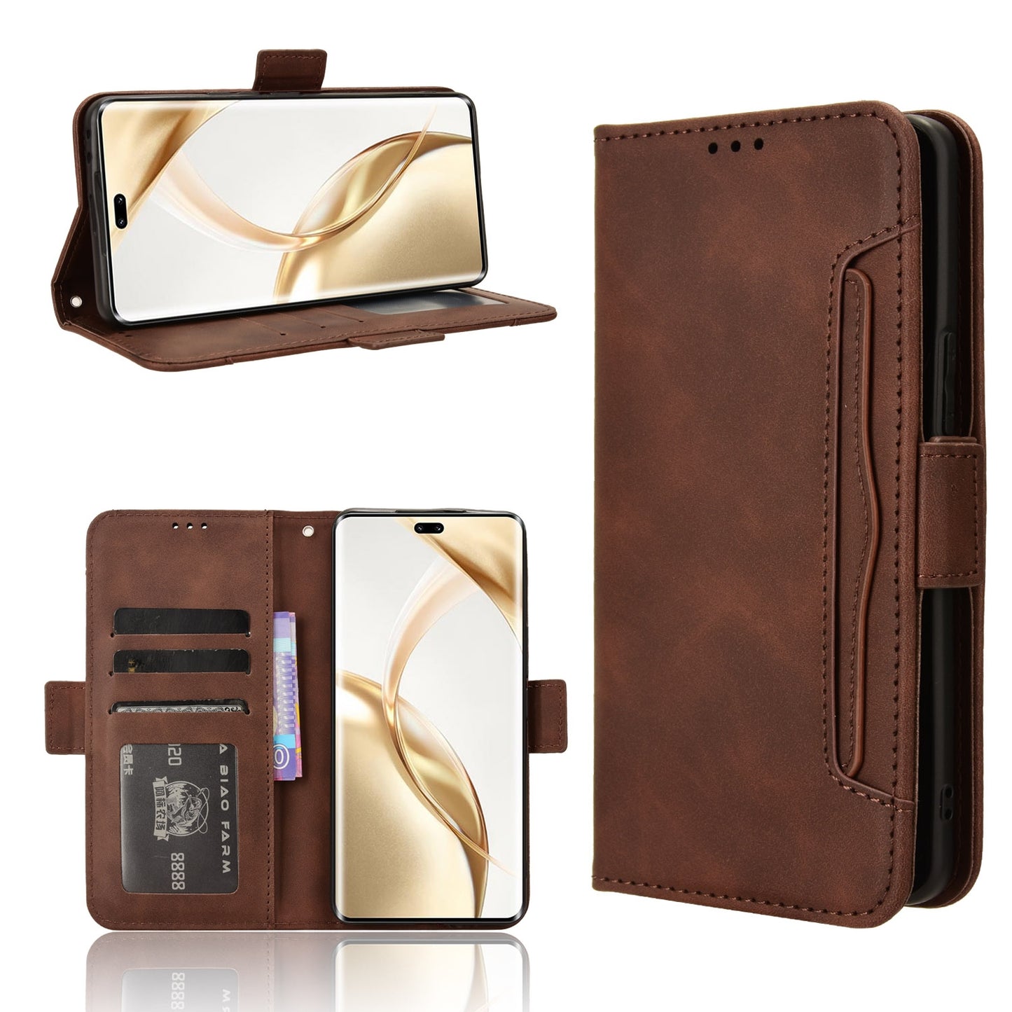 Honor 200 Pro 5G Skin Feel PU Leather Wallet Phone Case with Card Slots, Cash Pocket, Magnetic Closure, Built-In Stand, Full Protection TPU Cover