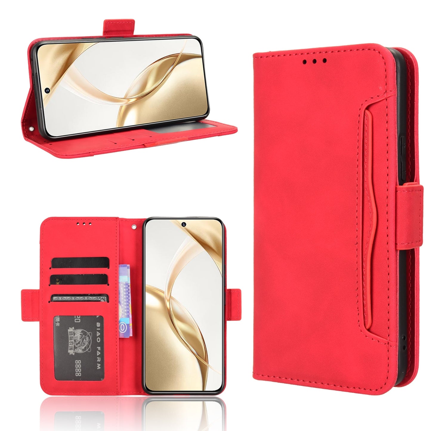 Honor 200 5G Skin Feel PU Leather Wallet Phone Case with Card Slots, Cash Pocket, Magnetic Closure, Built-In Stand, Full Protection TPU Cover