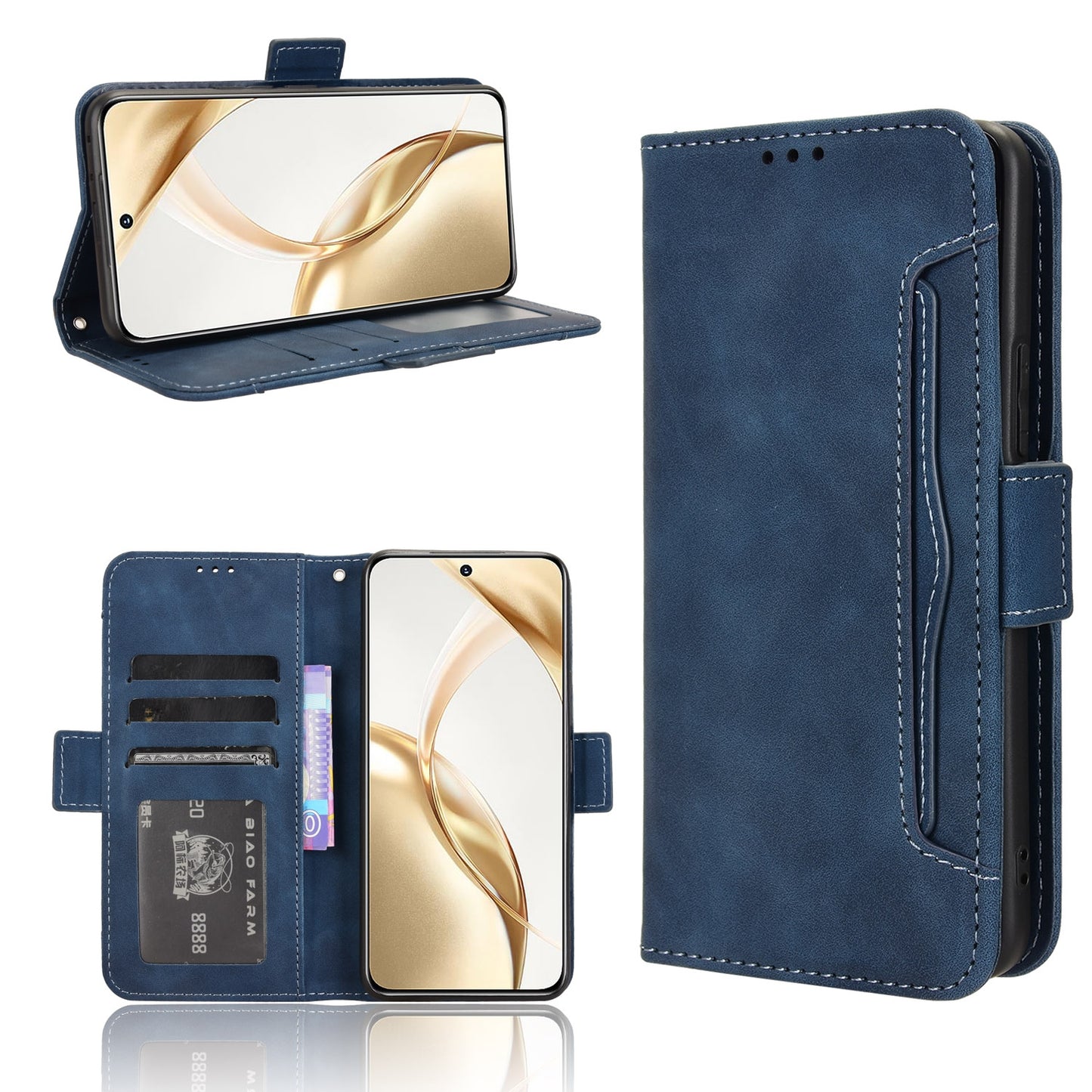 Honor 200 5G Skin Feel PU Leather Wallet Phone Case with Card Slots, Cash Pocket, Magnetic Closure, Built-In Stand, Full Protection TPU Cover