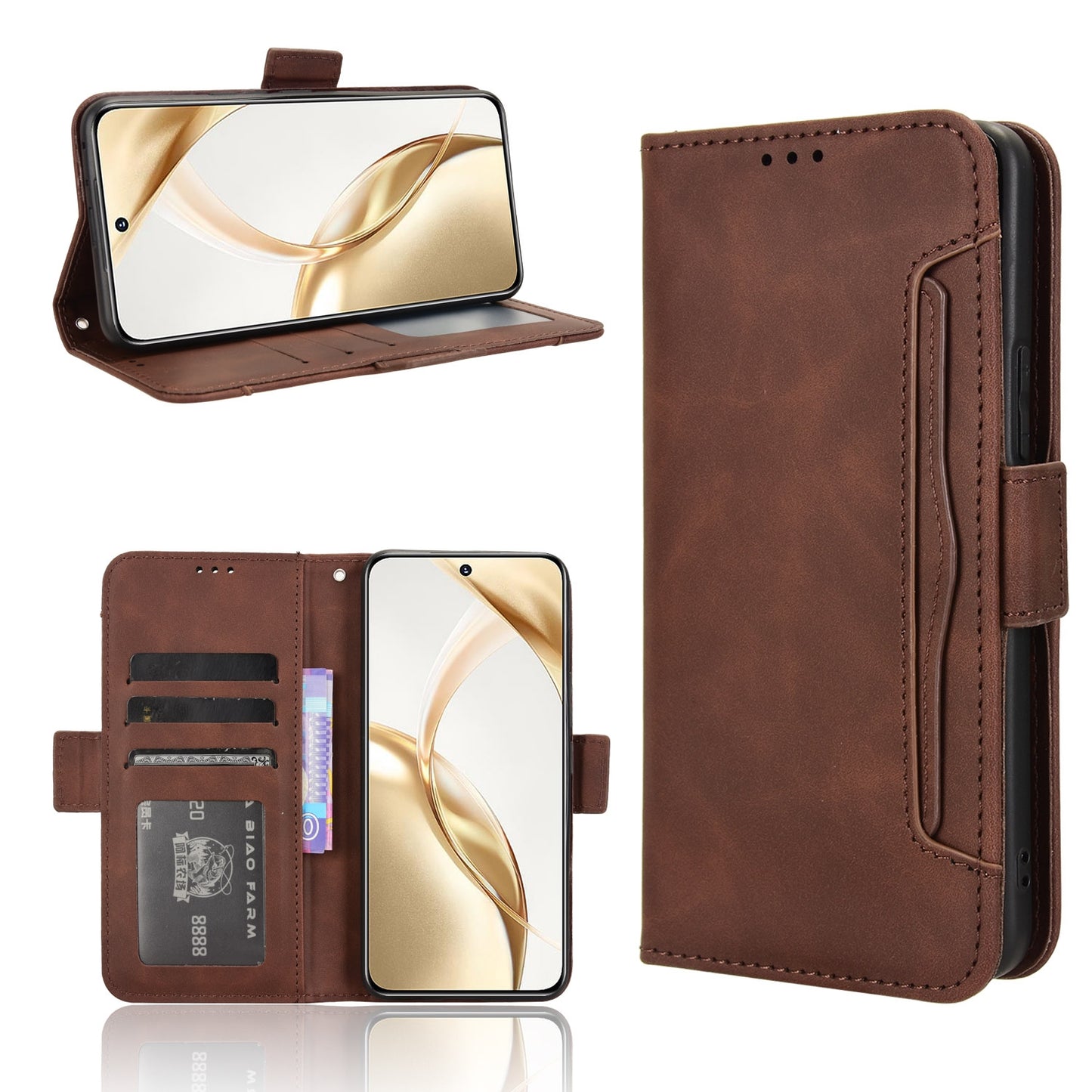 Honor 200 5G Skin Feel PU Leather Wallet Phone Case with Card Slots, Cash Pocket, Magnetic Closure, Built-In Stand, Full Protection TPU Cover