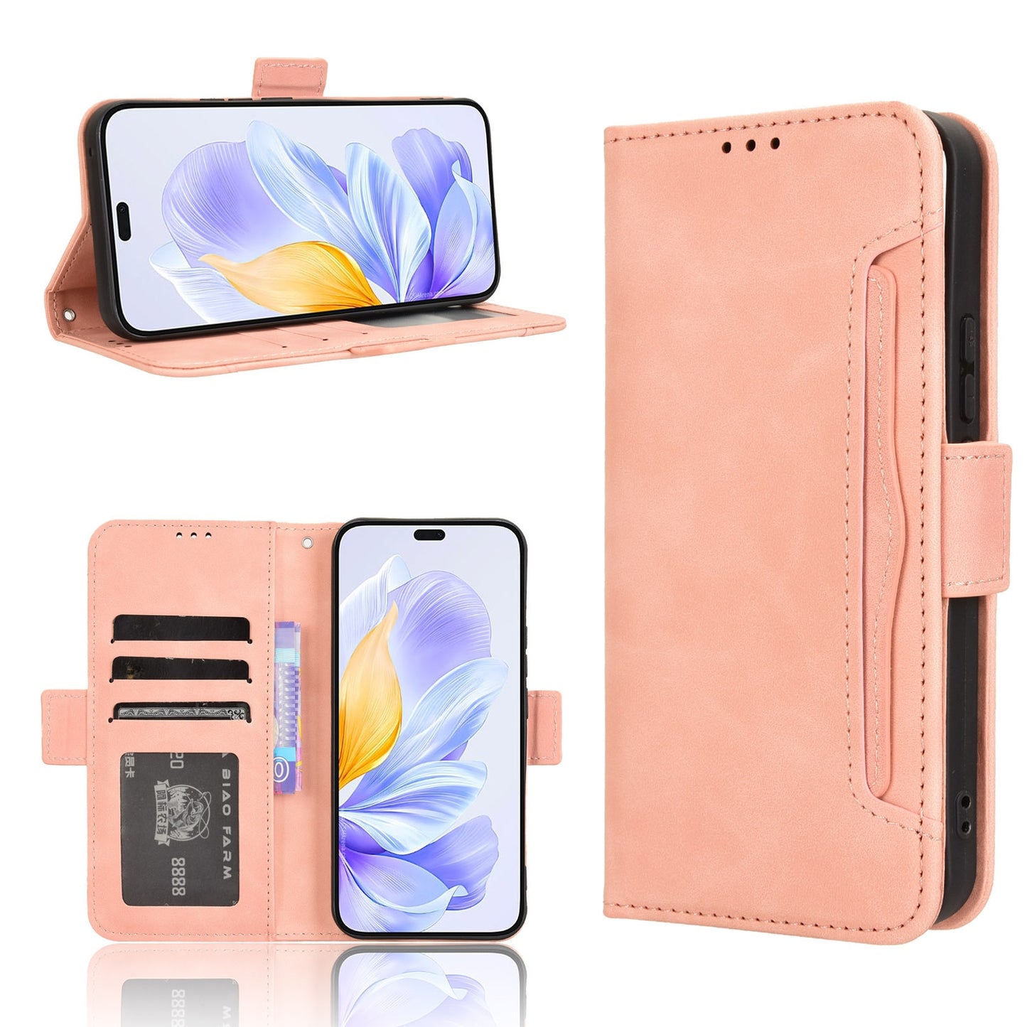 Honor X60i 5G Skin Feel PU Leather Wallet Phone Case with Card Slots, Cash Pocket, Magnetic Closure, Built-In Stand, Full Protection TPU Cover