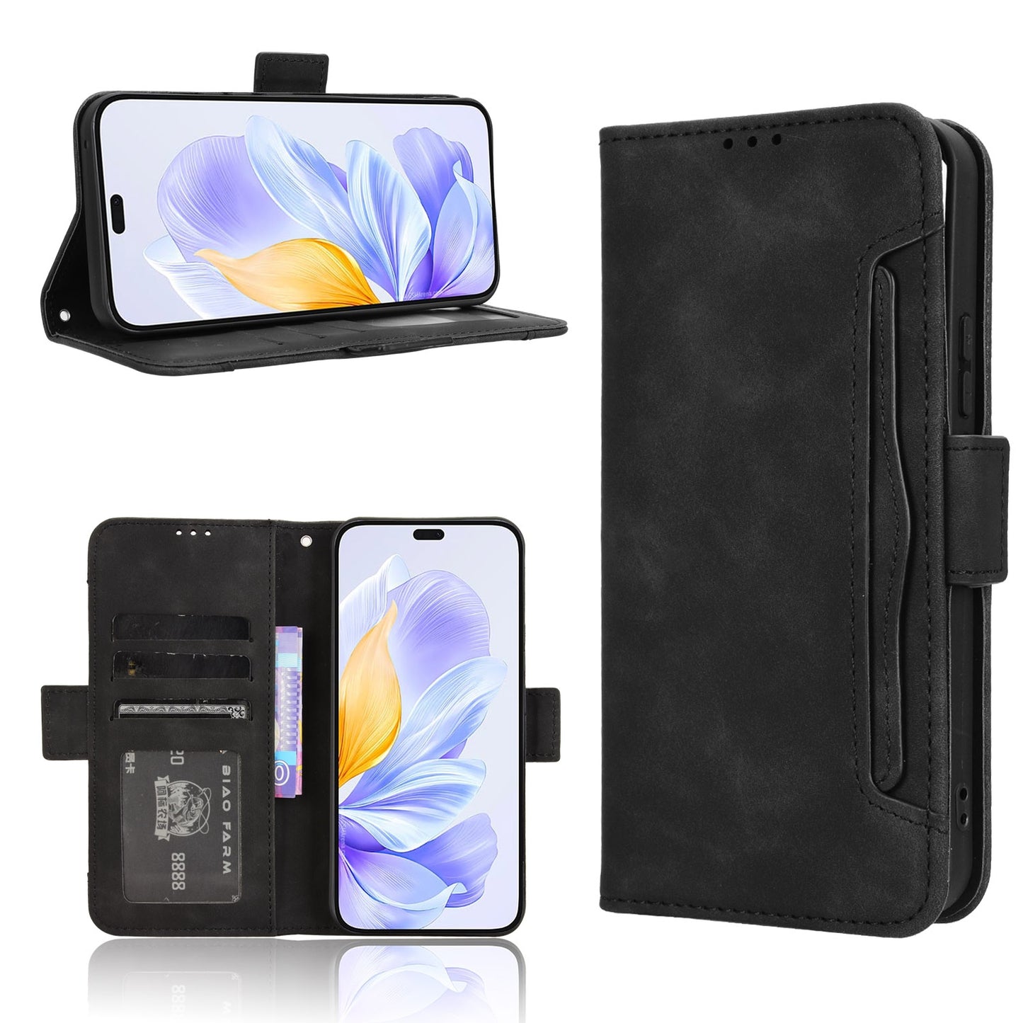 Honor X60i 5G Skin Feel PU Leather Wallet Phone Case with Card Slots, Cash Pocket, Magnetic Closure, Built-In Stand, Full Protection TPU Cover