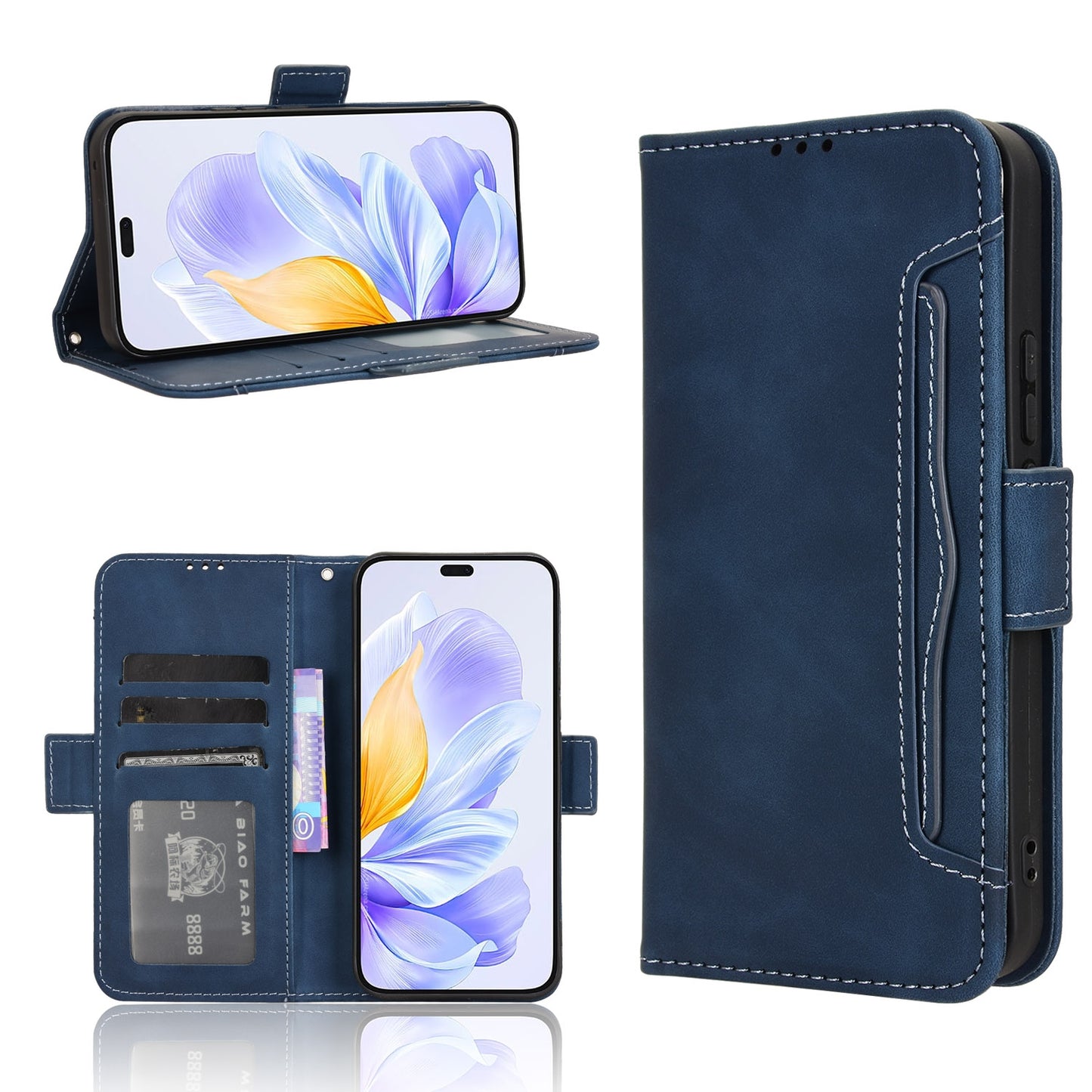 Honor X60i 5G Skin Feel PU Leather Wallet Phone Case with Card Slots, Cash Pocket, Magnetic Closure, Built-In Stand, Full Protection TPU Cover