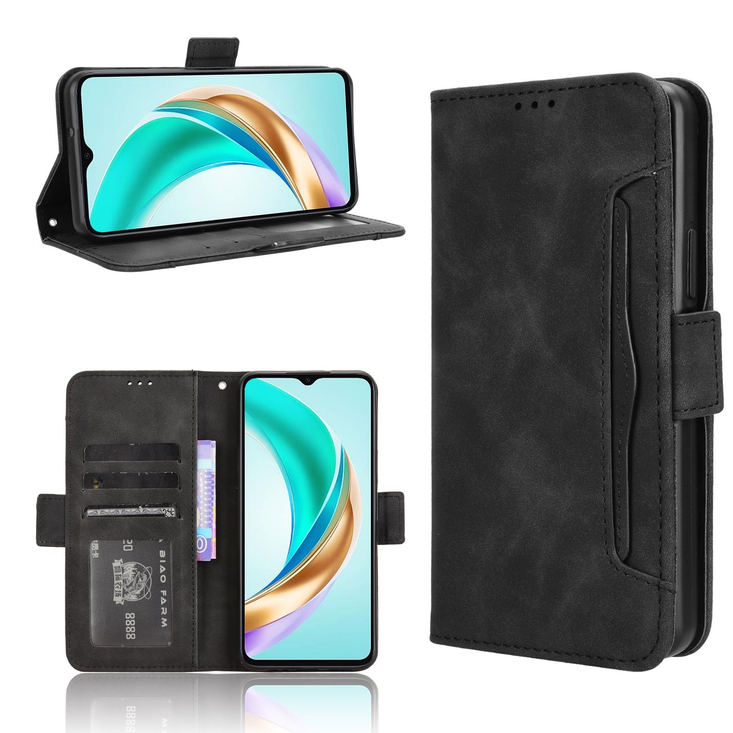 Honor X6b 4G Skin Feel PU Leather Wallet Phone Case with Card Slots, Cash Pocket, Magnetic Closure, Built-In Stand, Full Protection TPU Cover